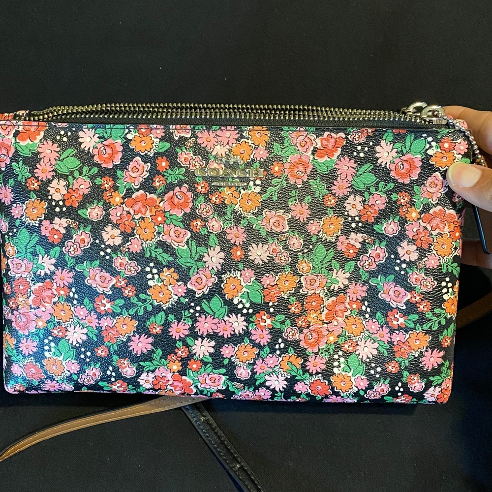Coach Floral Print Crossbody Bag - Pink, Orange, Green on Black